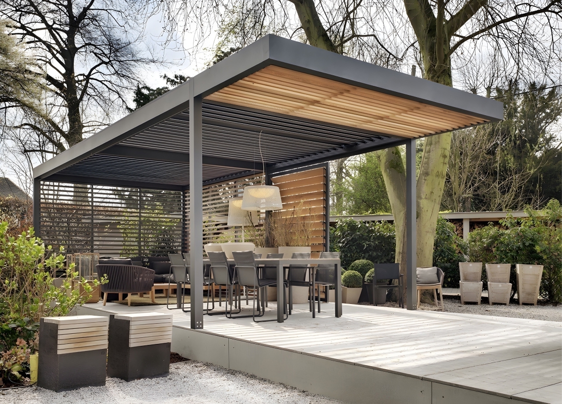 Современный навес «веранда» для зоны отдыха в частном доме Навес-беседка в парке с сотовым поликарбонатом